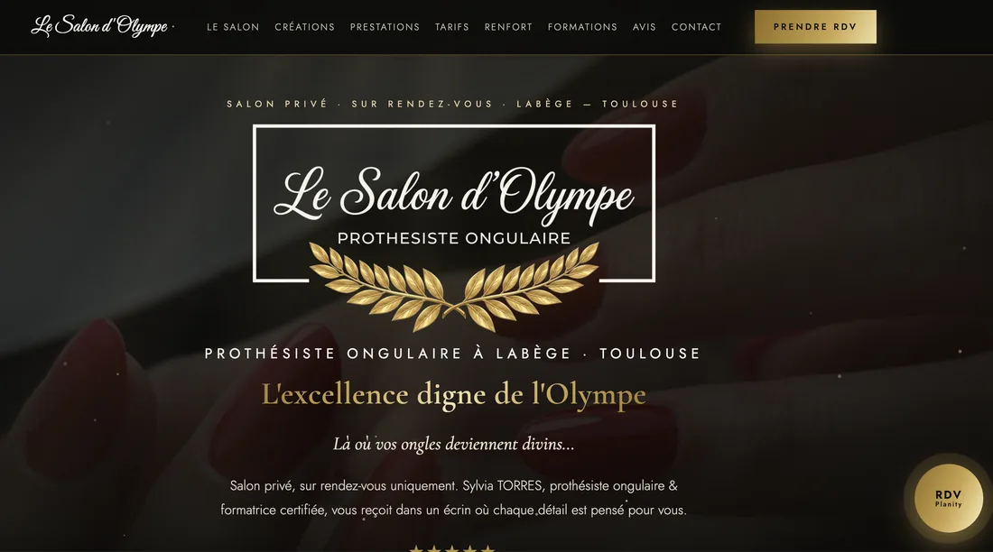 Page d'accueil de lesalondolympe.fr — Le Salon d'Olympe, prothésiste ongulaire à Labège